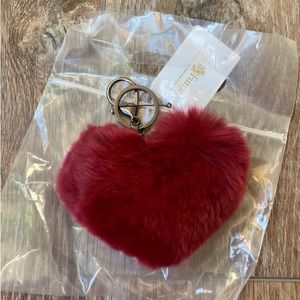 Real Red/burgundy Rabbit Fur Heart Shaped keychain